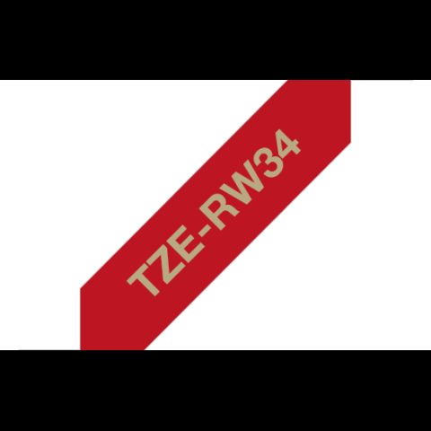 Brother TZE-RW34 marķēšanas lenta Zelta krāsa uz sarkana fona