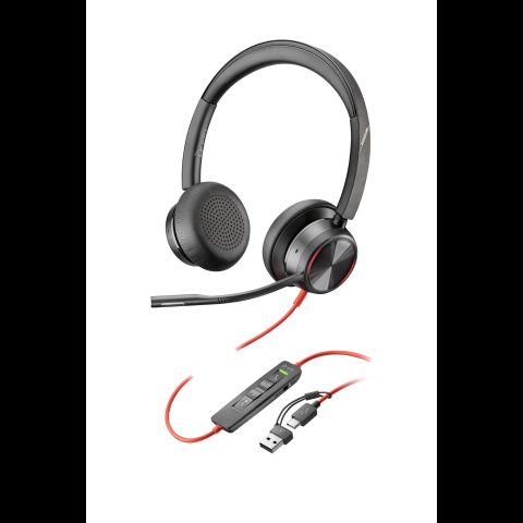 HP Poly Blackwire 8225 stereo USB-C galvas tālrunis + USB-C/A adapters
