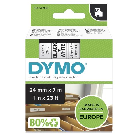 Dymo D1 Standard - Black on White - 24mm marķēšanas lenta Melns uz balta