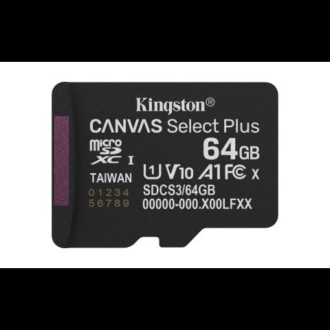 Kingston Technology Canvas Select Plus Gen3 64 GB MicroSDXC UHS-I Klases 10