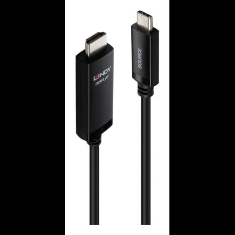 Lindy 43436 video kabeļu aksesuārs 5 m USB Veids-C HDMI Melns
