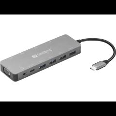 Sandberg 136-45 dokstacija Dok-ligzda USB Veids-C Alumīnijs