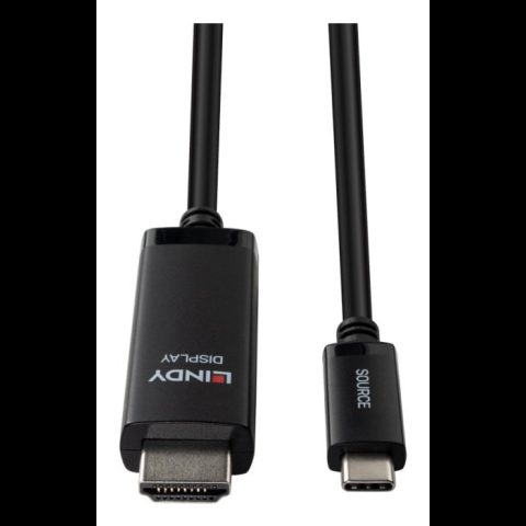 Lindy 43433 video kabeļu aksesuārs 1 m USB Veids-C HDMI Melns