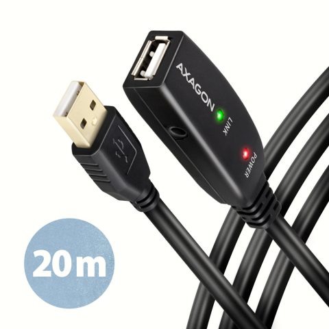 Axagon ADR-220 USB 2.0 A-M -> A-F active extension/repeater cable 20m - Kabel -…