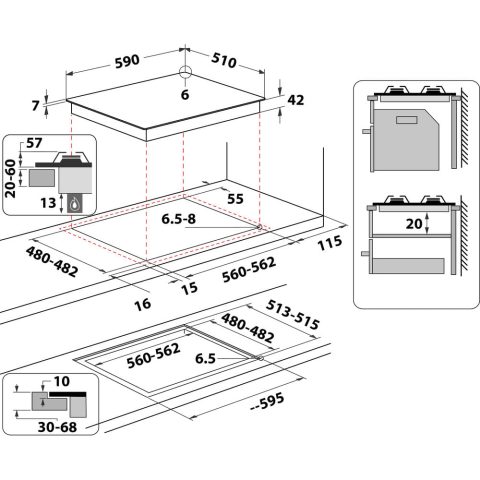 Whirlpool AKT 616/NB Melns Iebūvēts 60 cm Gāzes 4 zone(s)