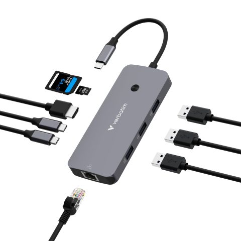 Verbatim CMH-09 USB Veids-C 10000 Mbit/s Sudrabs