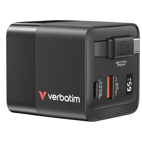 Verbatim GaN Charger 65W Universāls Melns AC Ātrā uzlāde Iekštelpas