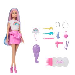 Barbie Rainbow Sparkle Hair Fashion Doll with Extra-Long Hair and 12 Styling Ac…
