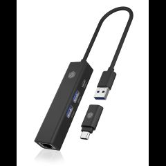 Icy Box IB-HUB1439-LAN Vadu USB 3.2 Gen 1 (3.1 Gen 1) Type-A Melns