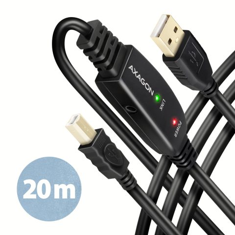 Axagon ADR-220B USB 2.0 A-M -> B-M active connecting/repeater cable 20m - Kabel…