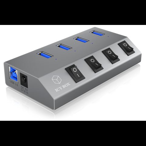 Icy Box IB-HUB1405 USB 3.2 Gen 1 (3.1 Gen 1) Type-B 5000 Mbit/s Antracīts