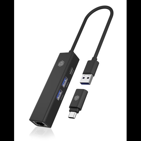 Icy Box IB-HUB1439-LAN Проводная USB 3.2 Gen 1 (3.1 Gen 1) Type-A Черный