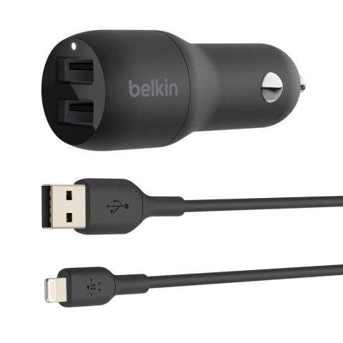 Belkin Divkāršais USB-A automobiļu lādētājs 24W + USB-A uz Lightning kabelis