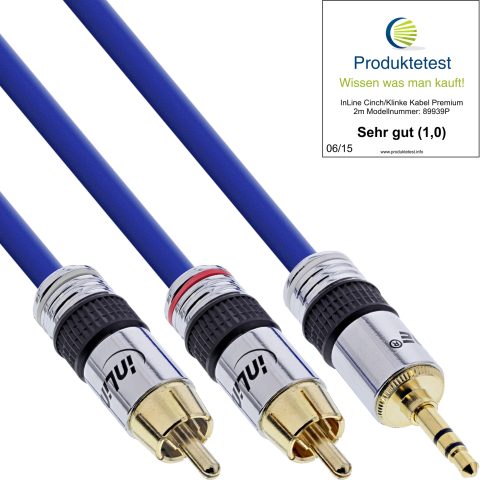 Inline 4043718032006 audio kabelis 2 m 2 x RCA 3.5mm Zils