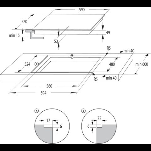 Gorenje GI6432BSCE Melns Iebūvēts 59 cm Zonas indukcijas plīts 4 zone(s)
