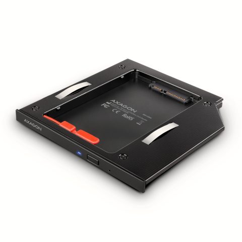 Axagon RSS-CD09 2.5 SSD/HDD caddy into DVD slot 9.5 mm LED ALU interfeisa karte…