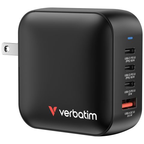 Verbatim Mini GaN Charger 100W Universāls Melns AC Ātrā uzlāde Iekštelpas